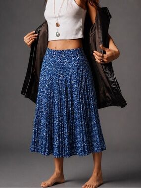 Brooks Brothers Blue Pleated Poppy Midi Skirt